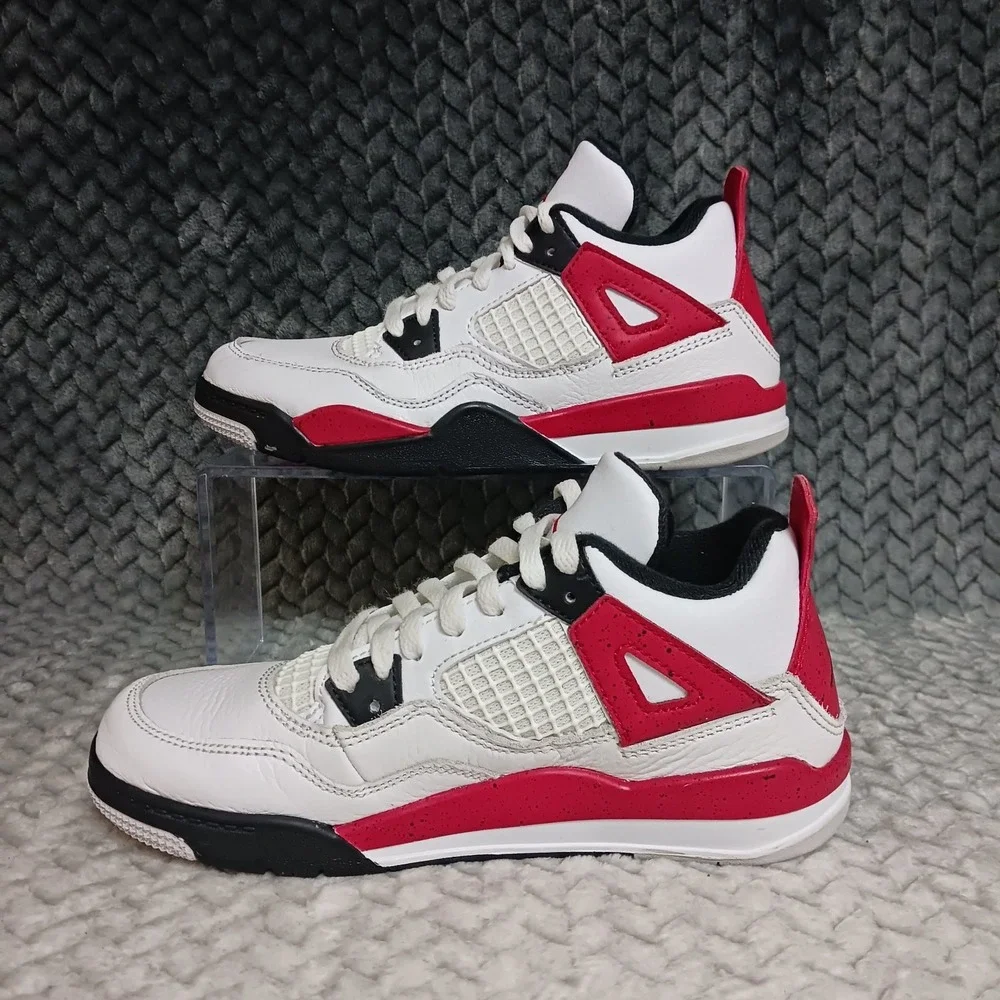 Nike Air Jordan 4 Retro PS Kids Sneakers White Fire Red Black BQ7669-161 Sz 1.5Y